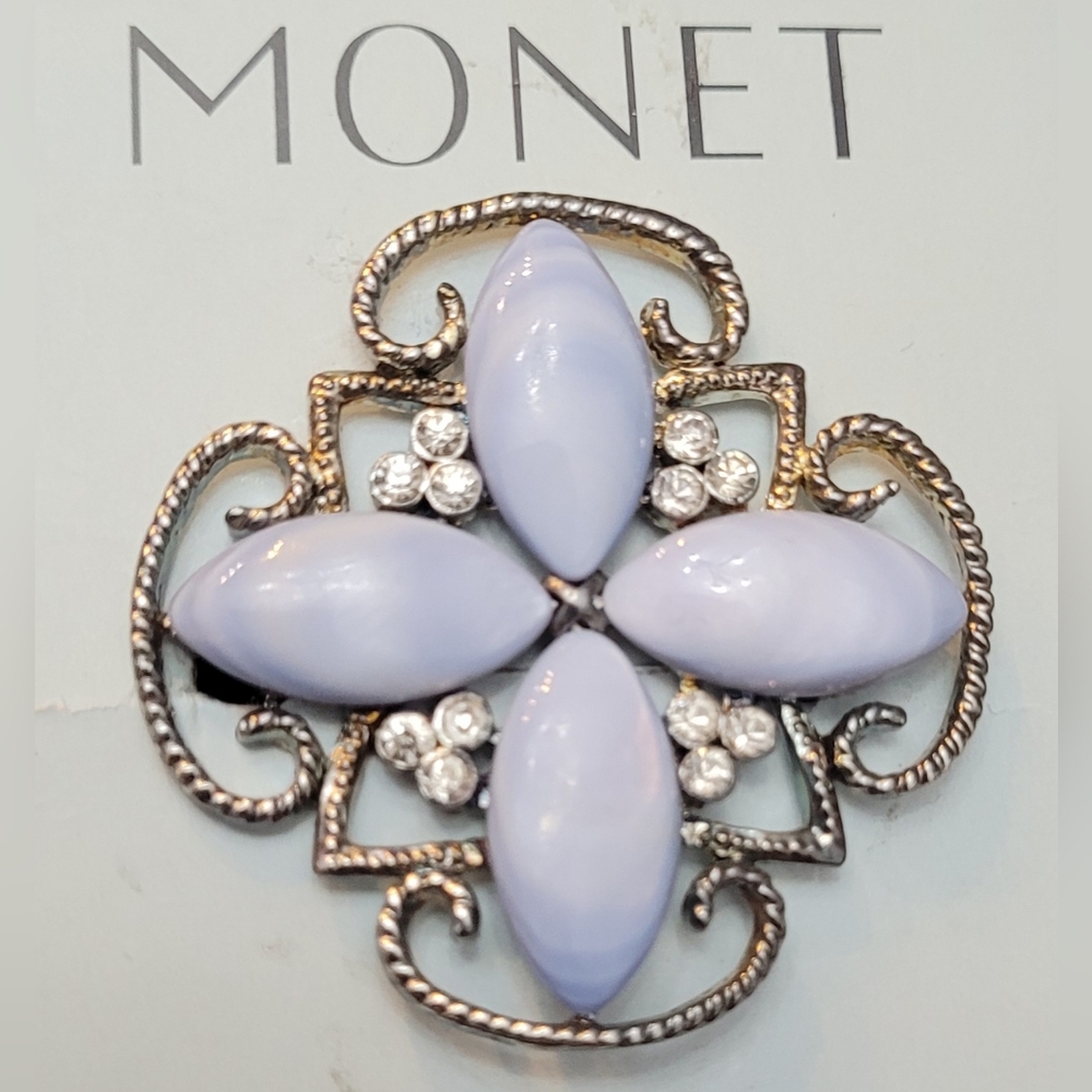 Vintage  Monet Brooch Signed Blue and Rhinestone Pin